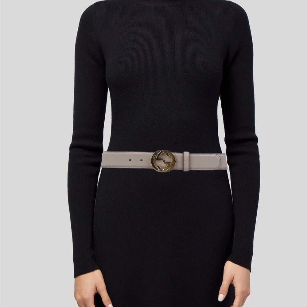 Gucci Gray Belt with Metal Buckle
